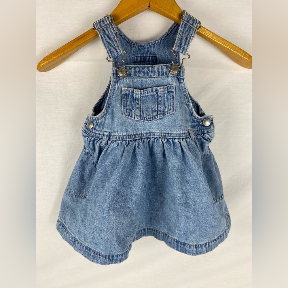 VINTAGE 90’s Baby GAP Denim Pinafore Overall Dress 12-18M Blue Jean Jumper